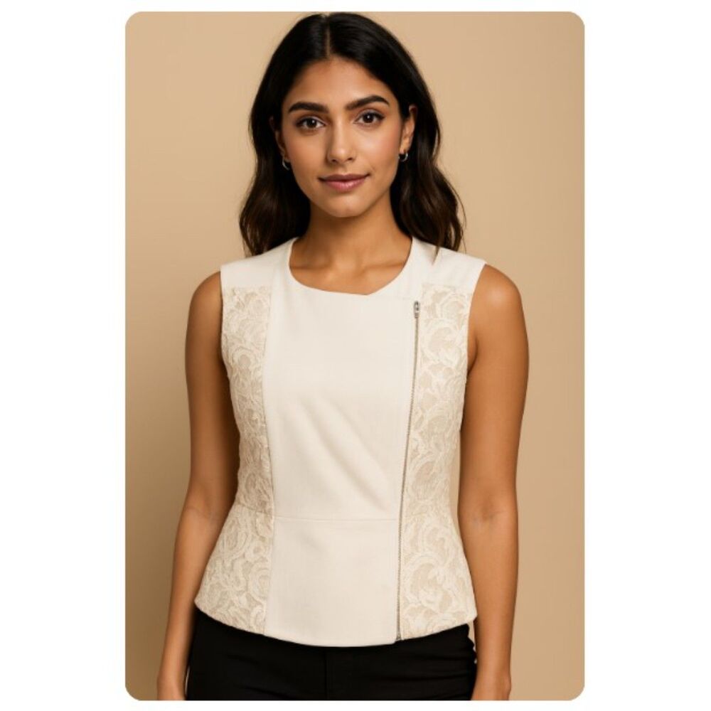 BCBG Maxazria Fitted Vest Lace Blouse Lined Top Womens Size S